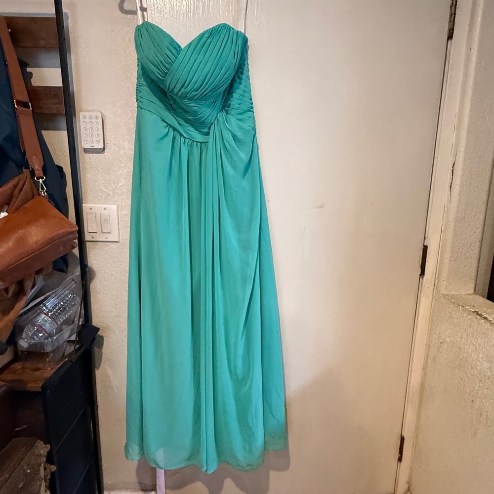 B2 Jasmine Turquoise Chiffon Strapless Formal Gown Dress 16 Sweetheart Ruched